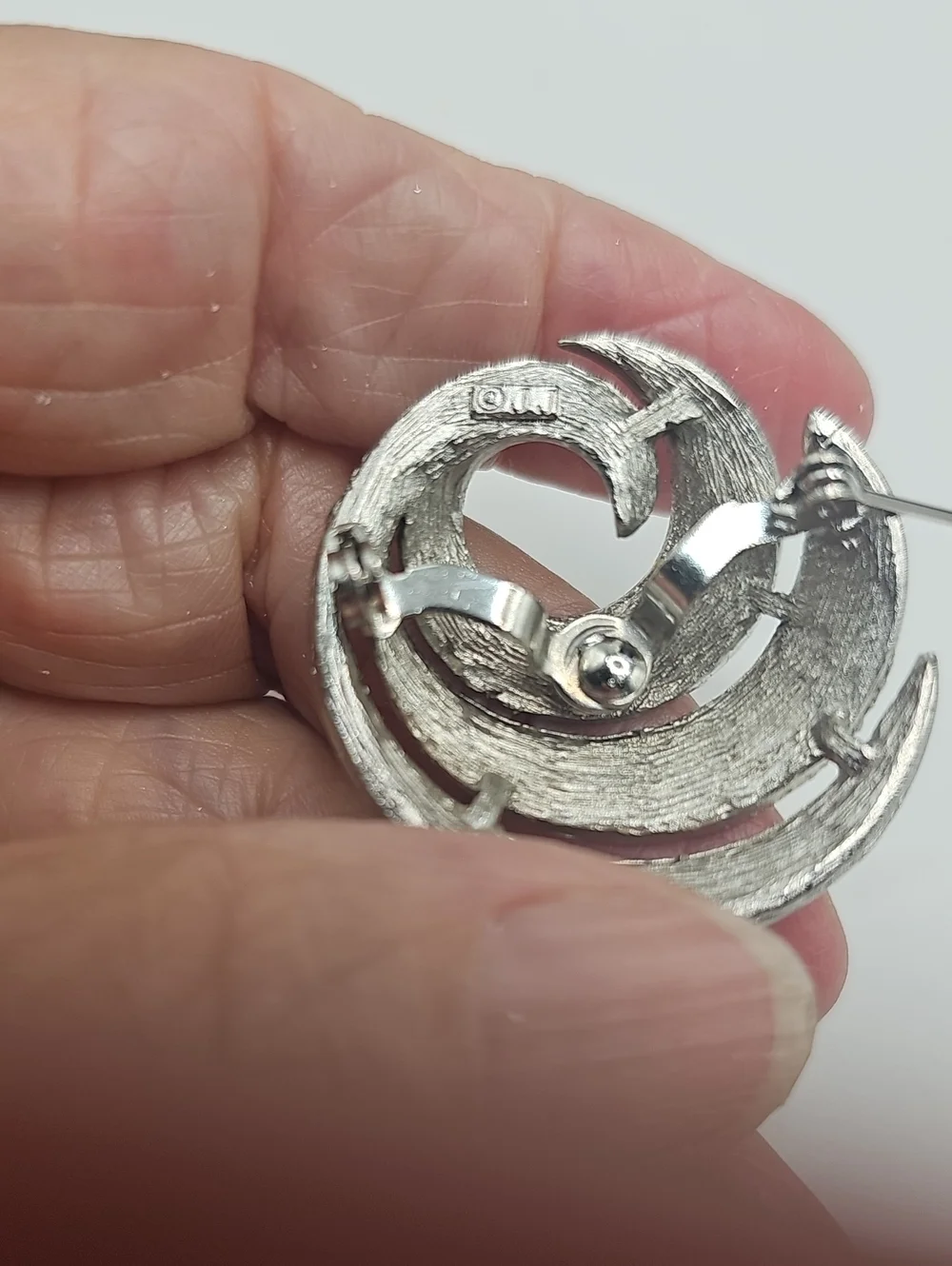 JJ Silver Tone Swirl Statement Pin Textured. Vintage.